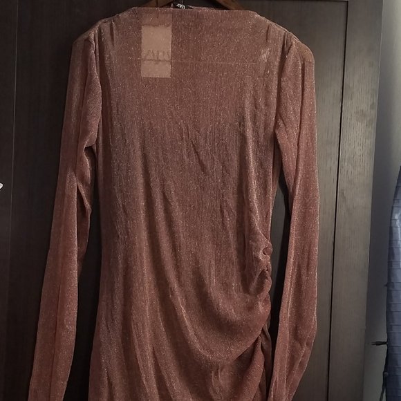 NWT PINK BROWN CONTRASTING SPARKLY MESH DRESS. - Picture 9 of 9